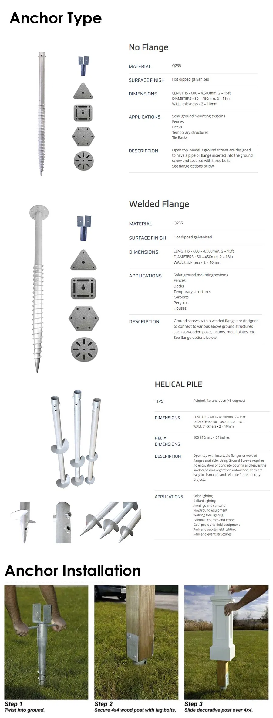 Ground Helical Screw Earth Anchor 30in Auger Earth Anchor Ground Spike Helical Anchor